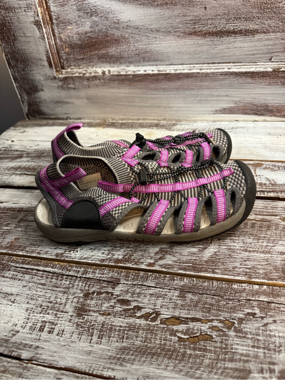 Women’s Grey Sandals with Purple Accents - Picture 2 of 7